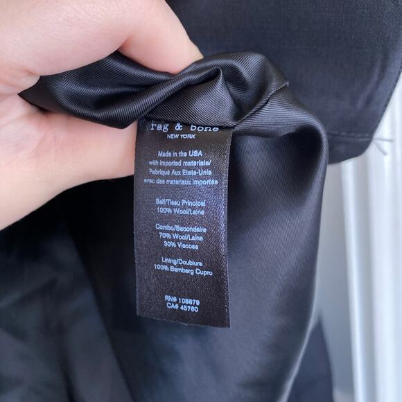 RAG & BONE Wool Cupro Blazer Size 2 Black Minimalist Workwear Suit Jacket - Picture 6 of 7